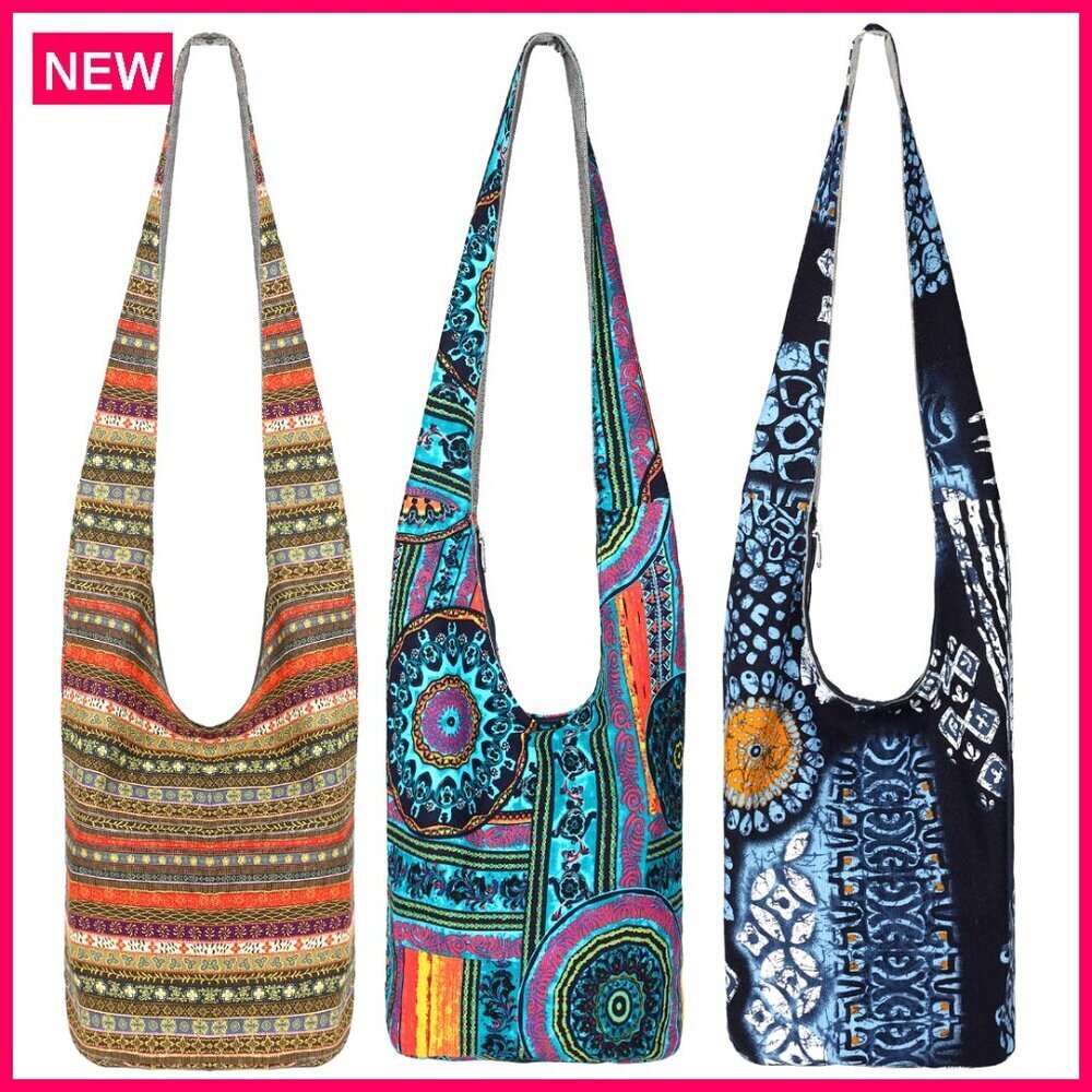 3 Piece Cotton Crossbody Hobo Bag Set, 14x12 Inches, Multi-Compartment, Unisex